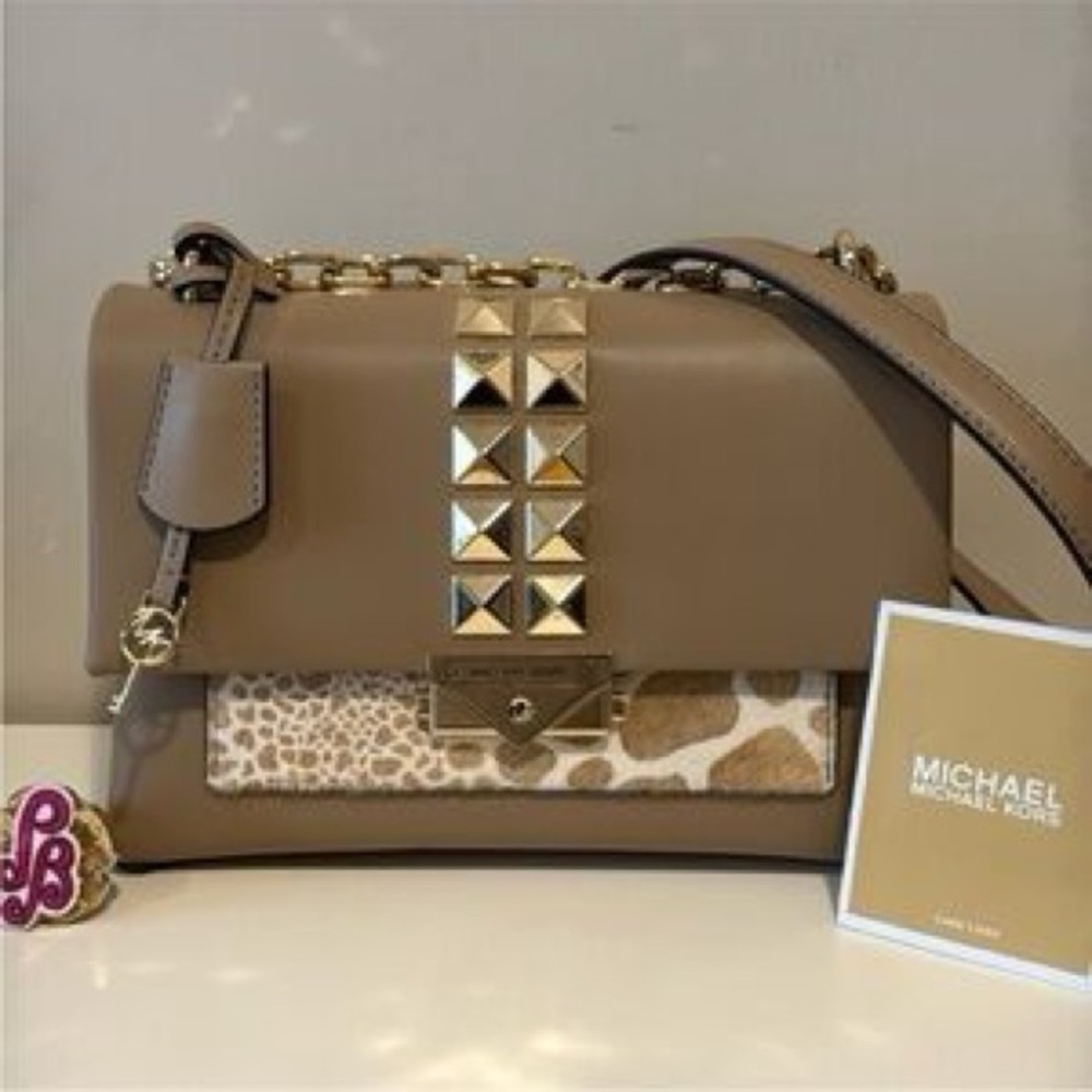 Michael Kors Beige and Gold Studded Shoulder Bag